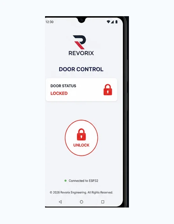 Revorix mobile application user interface for connected hardware control