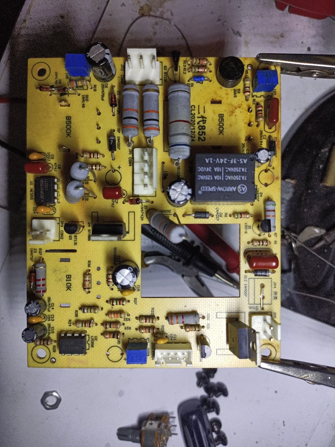 Legacy PCB being analyzed for reverse engineering