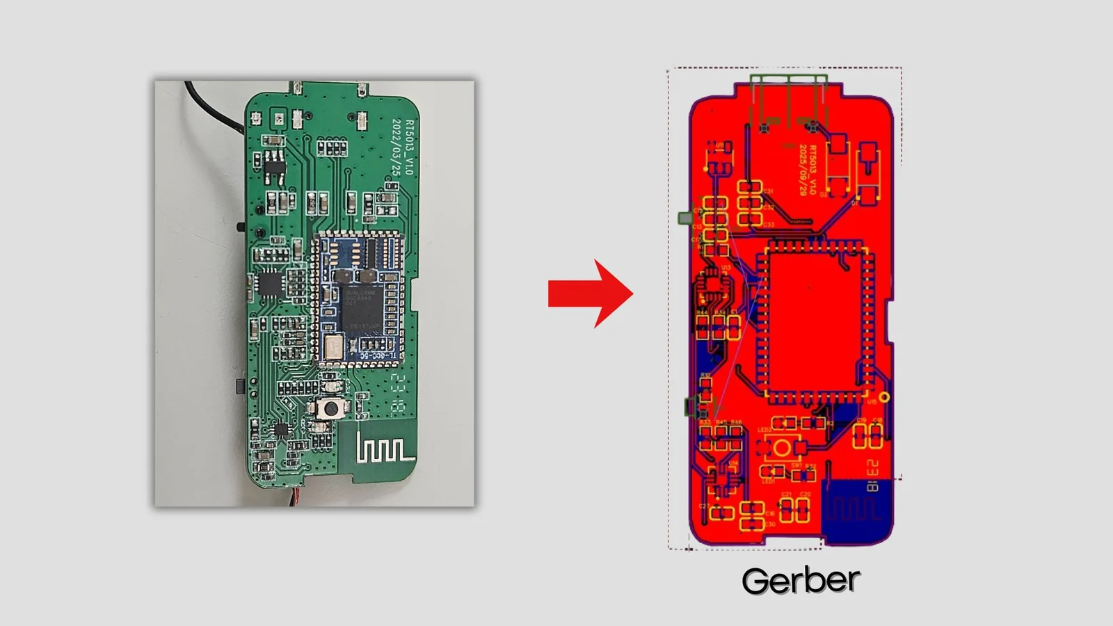 Existing populated PCB converted to recreated Gerber layout