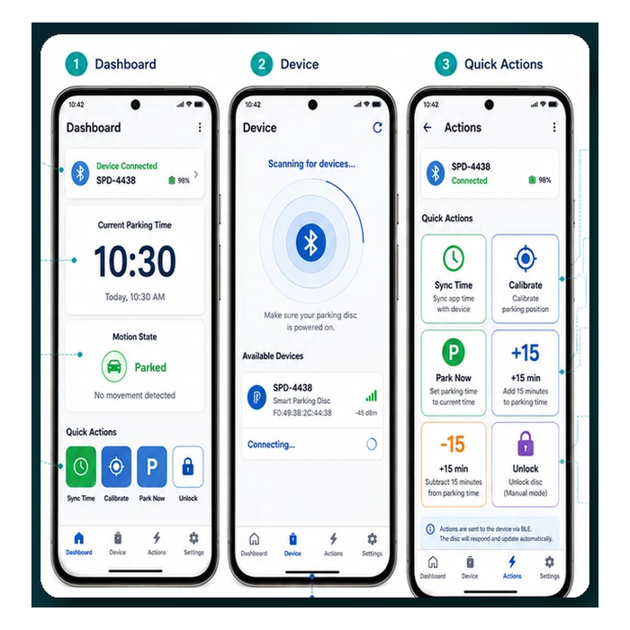 Park It mobile application UI for BLE parking hardware